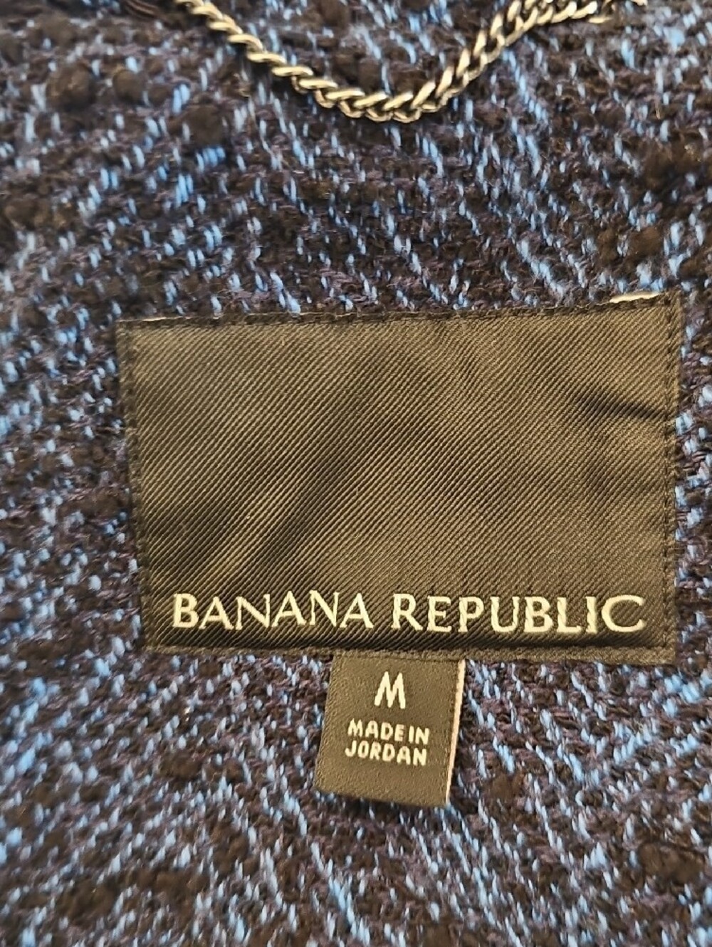 Banana Republic Blue Herringbone Tweed Funnel Neck Jacket - M - Picture 10 of 14